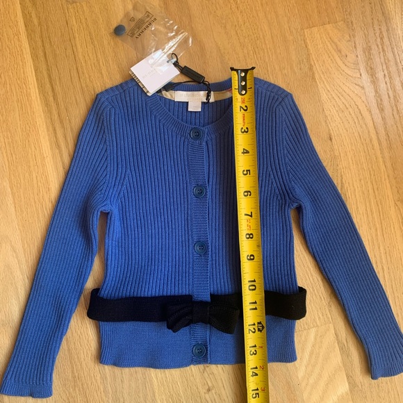 New Authentic Burberry Girl Sweater Cardigan Merino Wool  Sz 3-4T Blue Black Bow - Picture 7 of 8